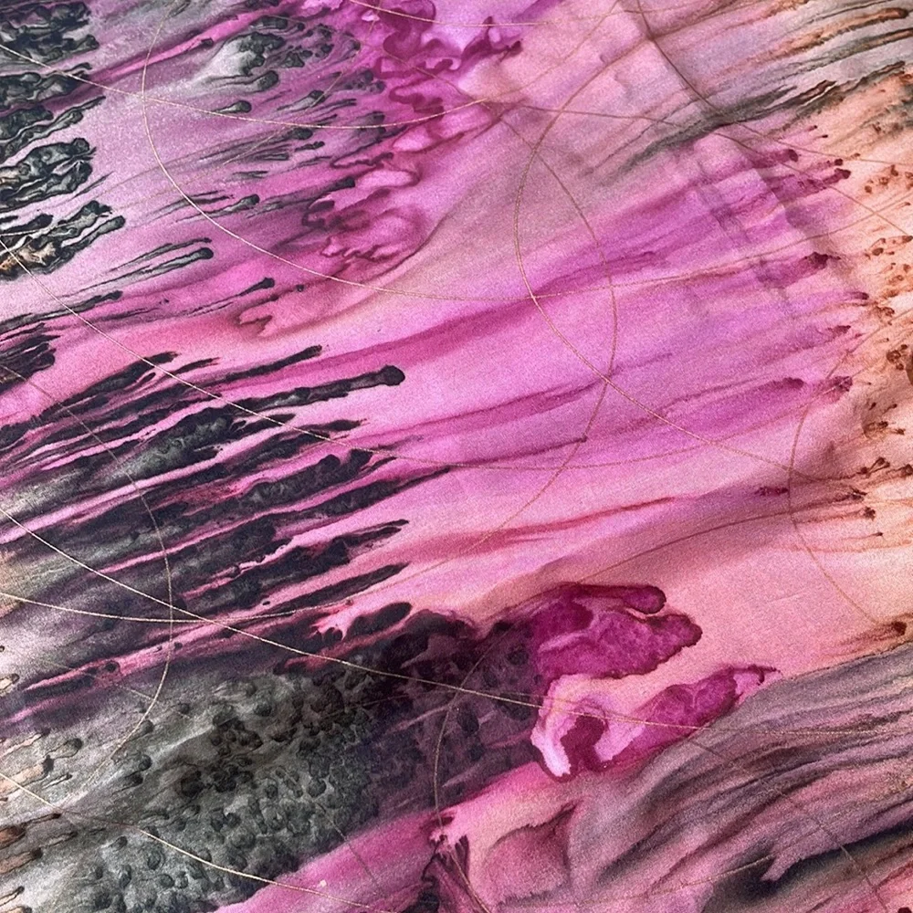 Vintage multicolored hand painted tie dye silk scarf